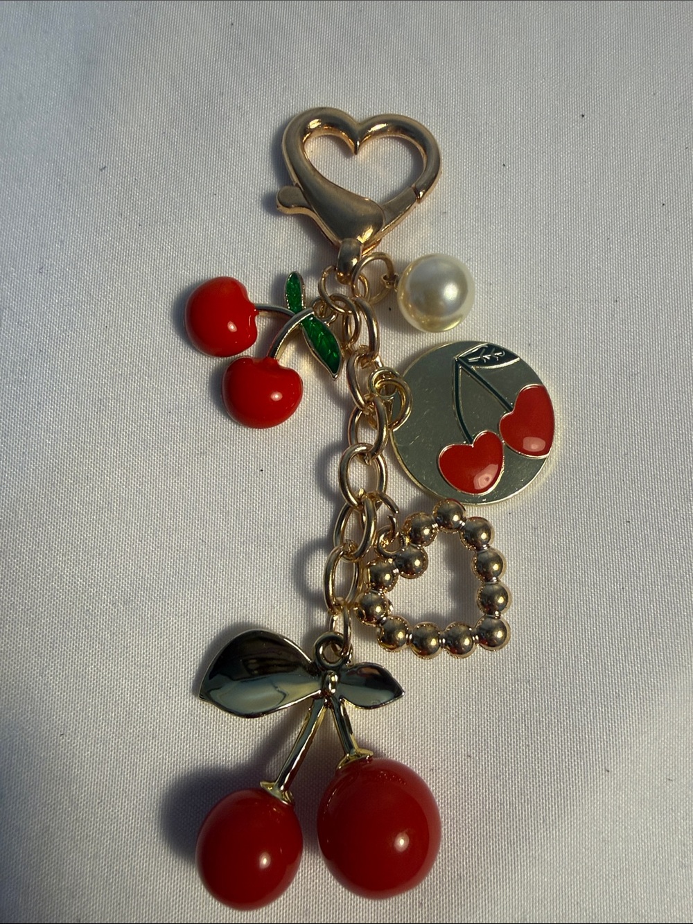 Gold Cherry Charm Key & Card Holder Accent - Red Cherry